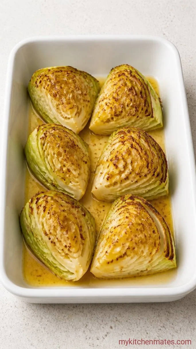 Warm Roasted Cabbage Wedge Salad with Mustard Vinaigrette Step 3: Dress the Warm Cabbage