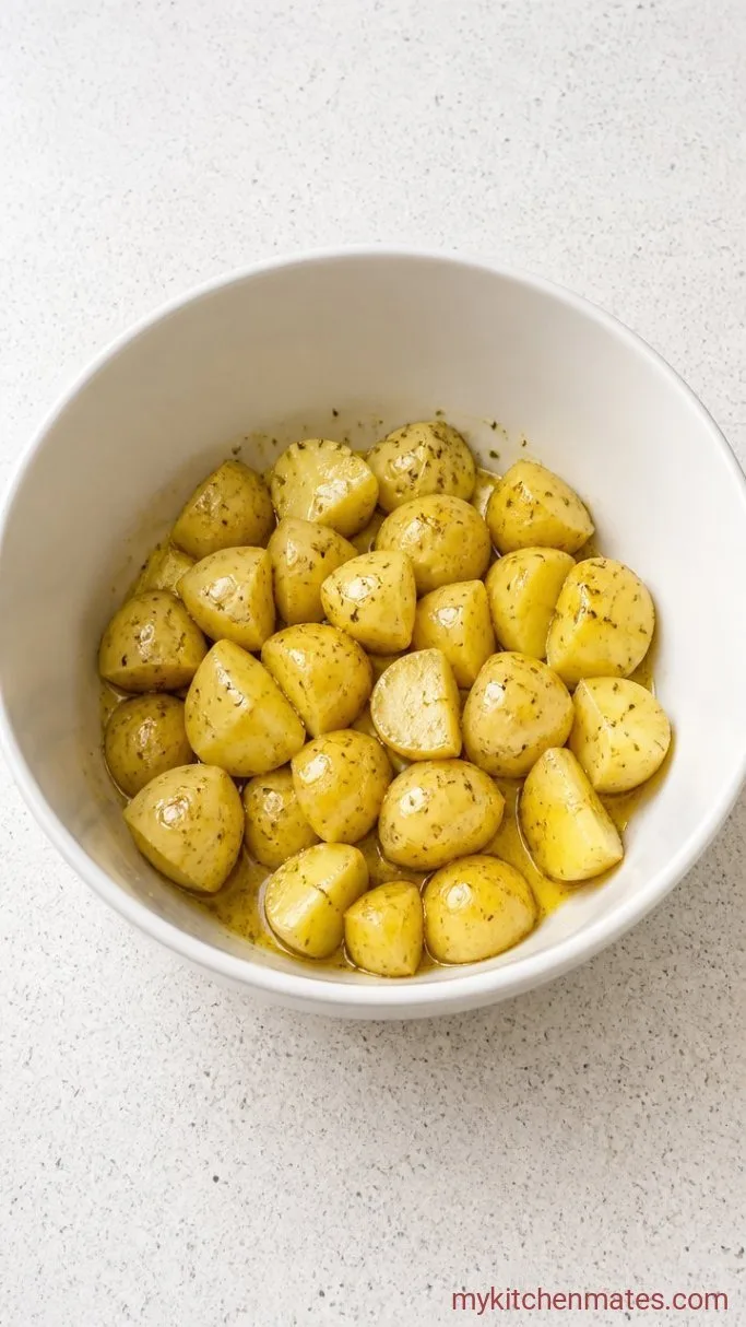 Step 3: Drizzle the Warm Potatoes