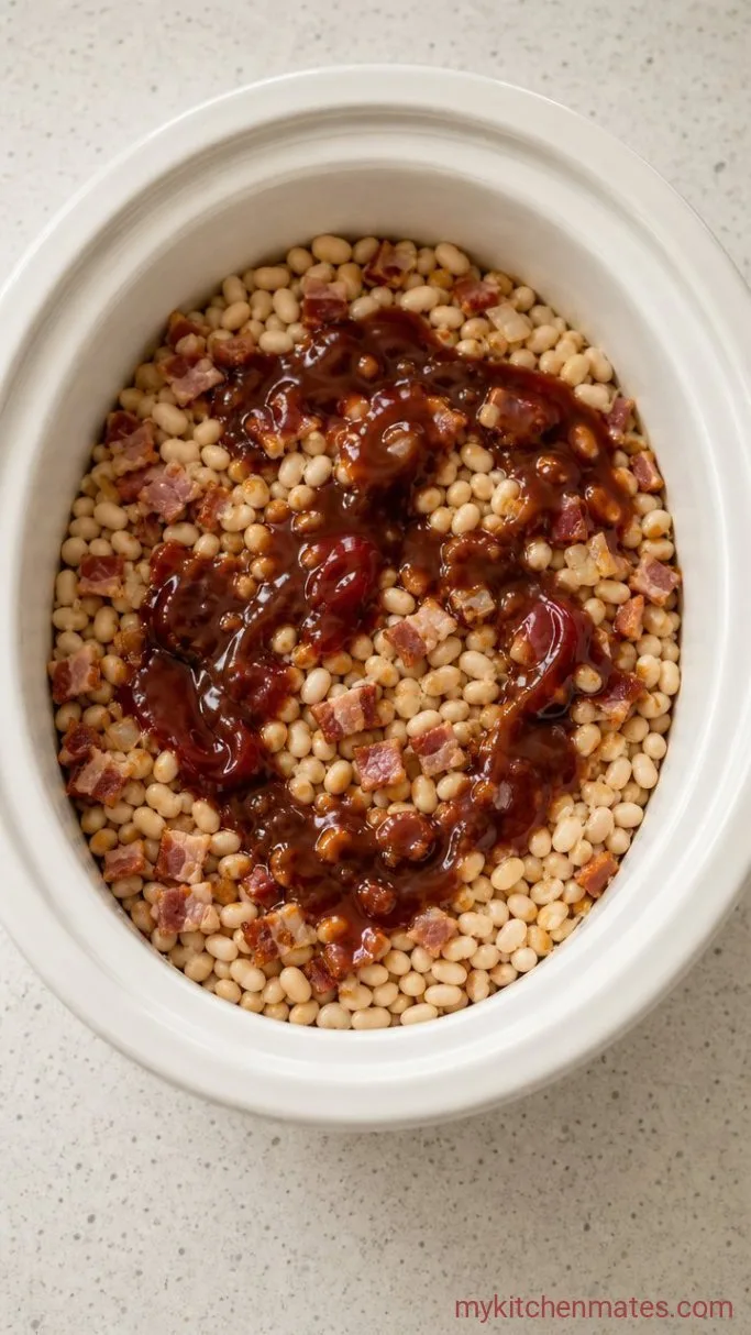 Rich and Smoky Crockpot Baked Beans Step 3: Fill the Crockpot