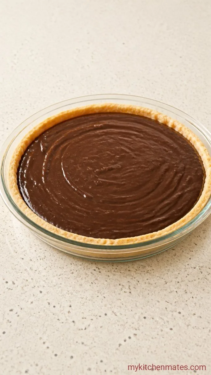 Fudgy Brownie Pecan Pie Step 3: Fill the Crust with Brownie Batter