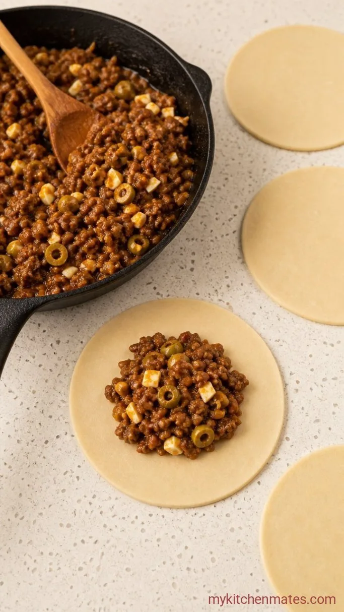 Easy Baked Ground Beef Empanadas Step 3: Fill the Empanada Discs