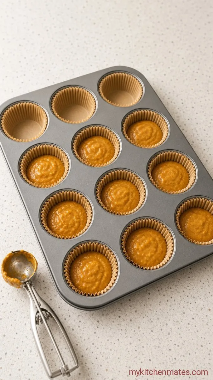 Moist Vegan Pumpkin Muffins (One Bowl, No Weird Ingredients) Step 3: Fill the Muffin Cups