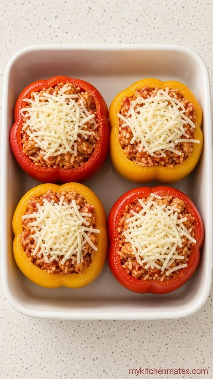 Cheesy Chicken and Rice Stuffed Peppers Step 3: Fill the Peppers