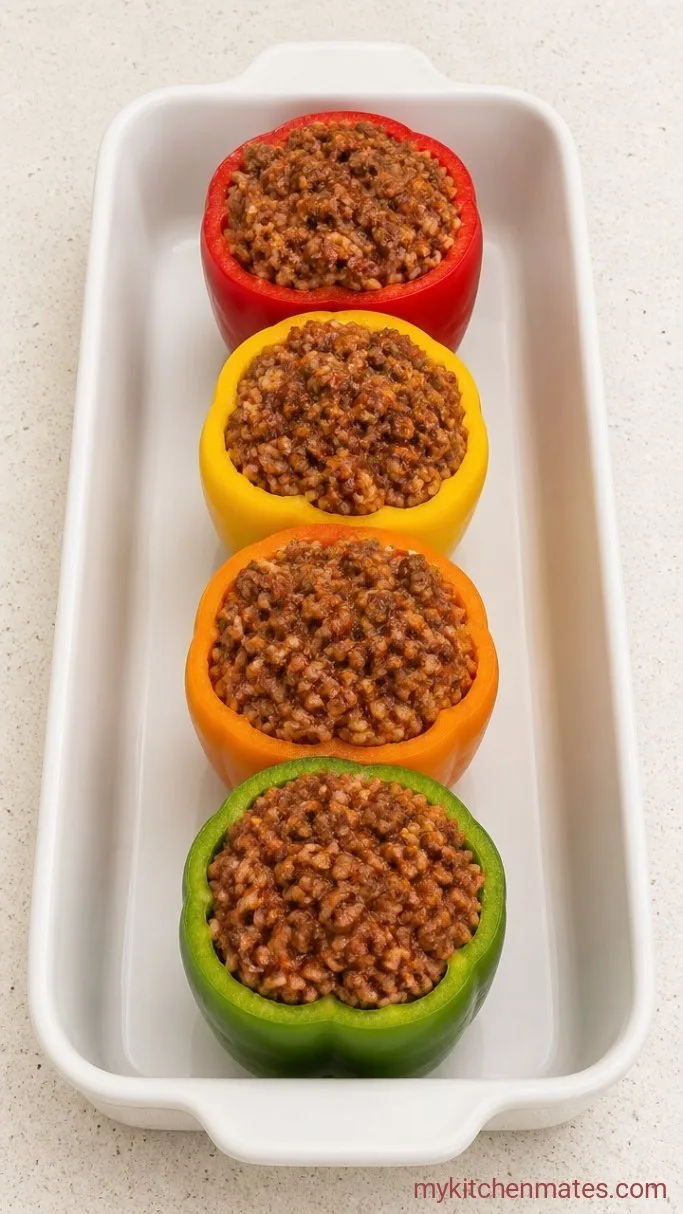 Cheesy Ground Beef Stuffed Bell Peppers Step 3: Fill the Peppers