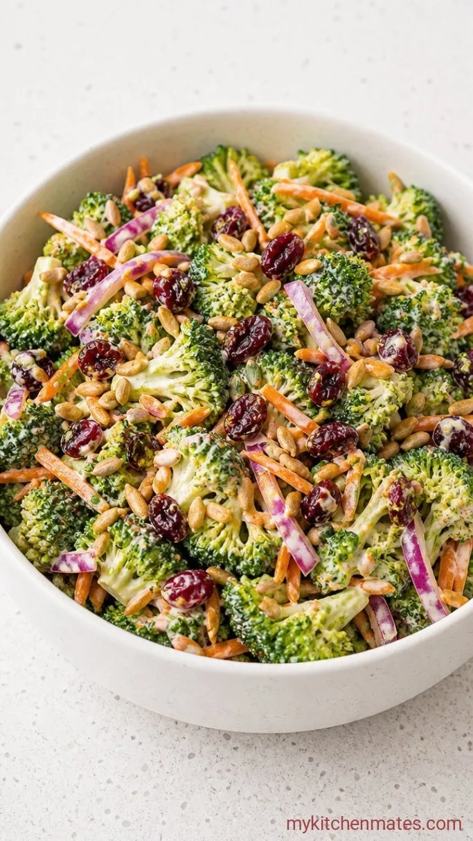 15-Minute Creamy Vegan Broccoli Salad Step 3: Finish With Crunch and Serve