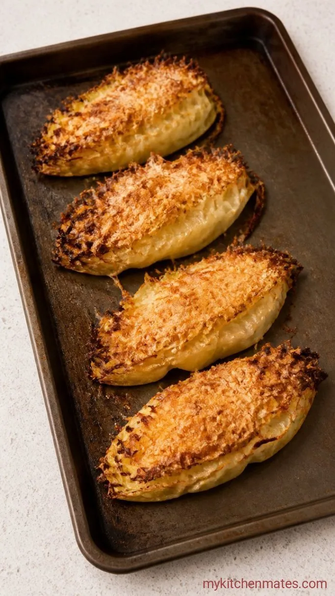 Garlic Parmesan Roasted Cabbage Wedges Step 3: Flip, Add Parmesan, and Broil