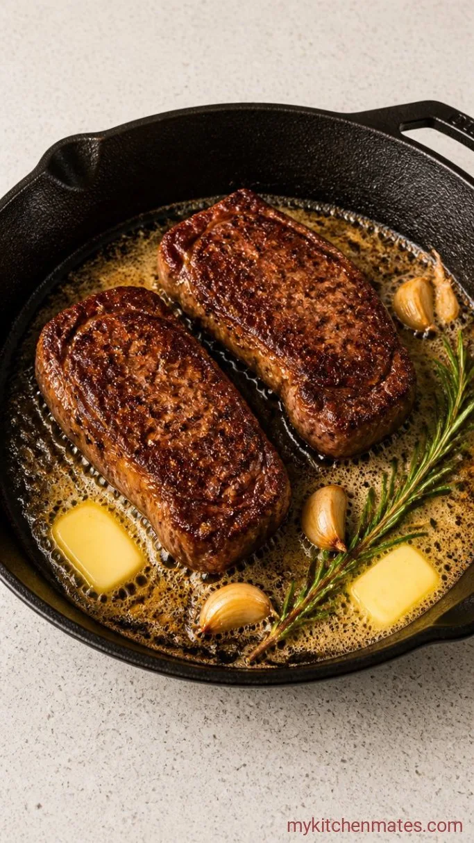 Cast Iron Steak with Garlic Butter (No Oven, All Stovetop) Step 3: Flip the Steaks and Add the Butter and Aromatics