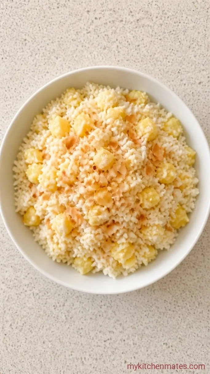 Creamy Coconut Pineapple Rice Step 3: Fluff and Top with Toasted Coconut