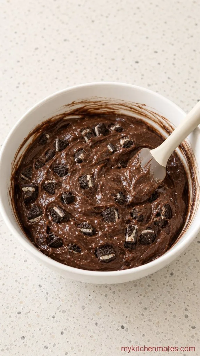 Oreo Bundt Cake with Cookies & Cream Glaze Step 3: Fold in the Chopped Oreos