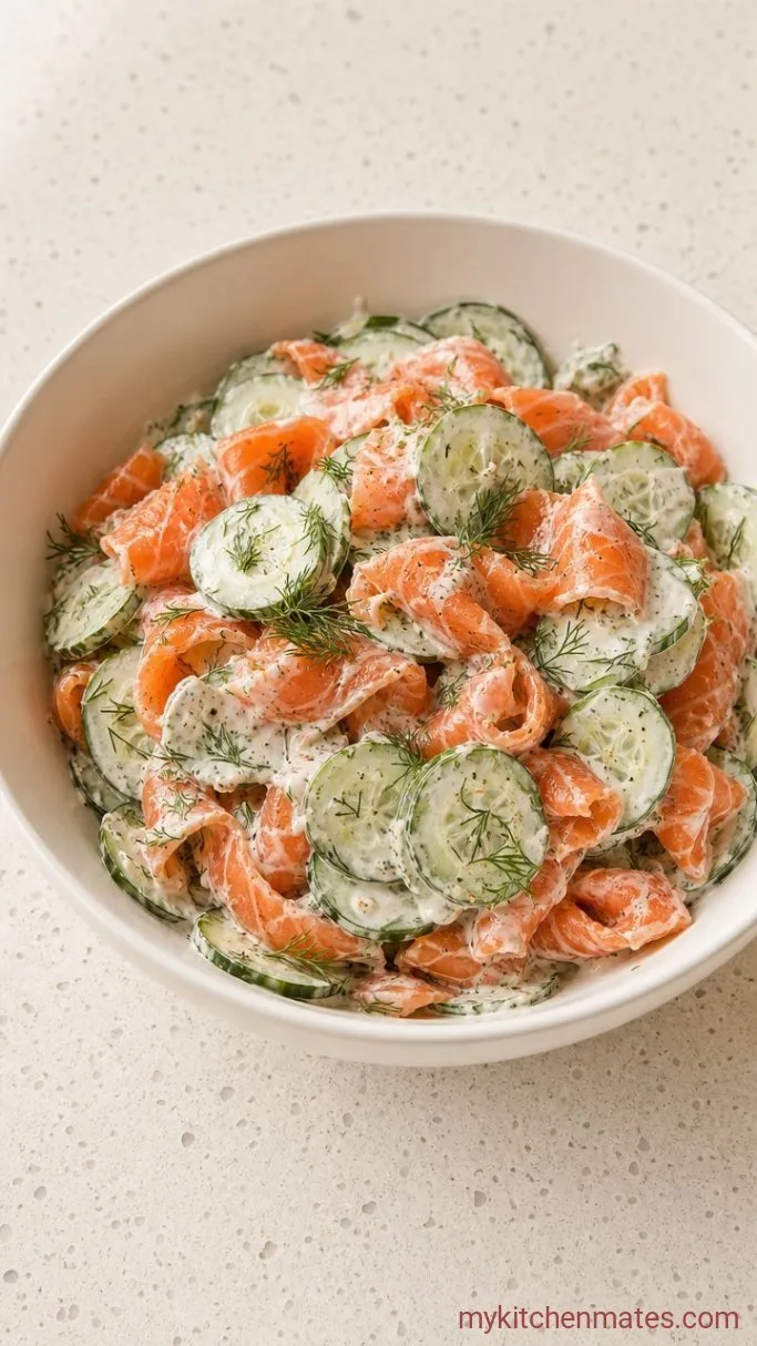 10-Minute Smoked Salmon Cucumber Salad Step 3: Fold in the Salmon