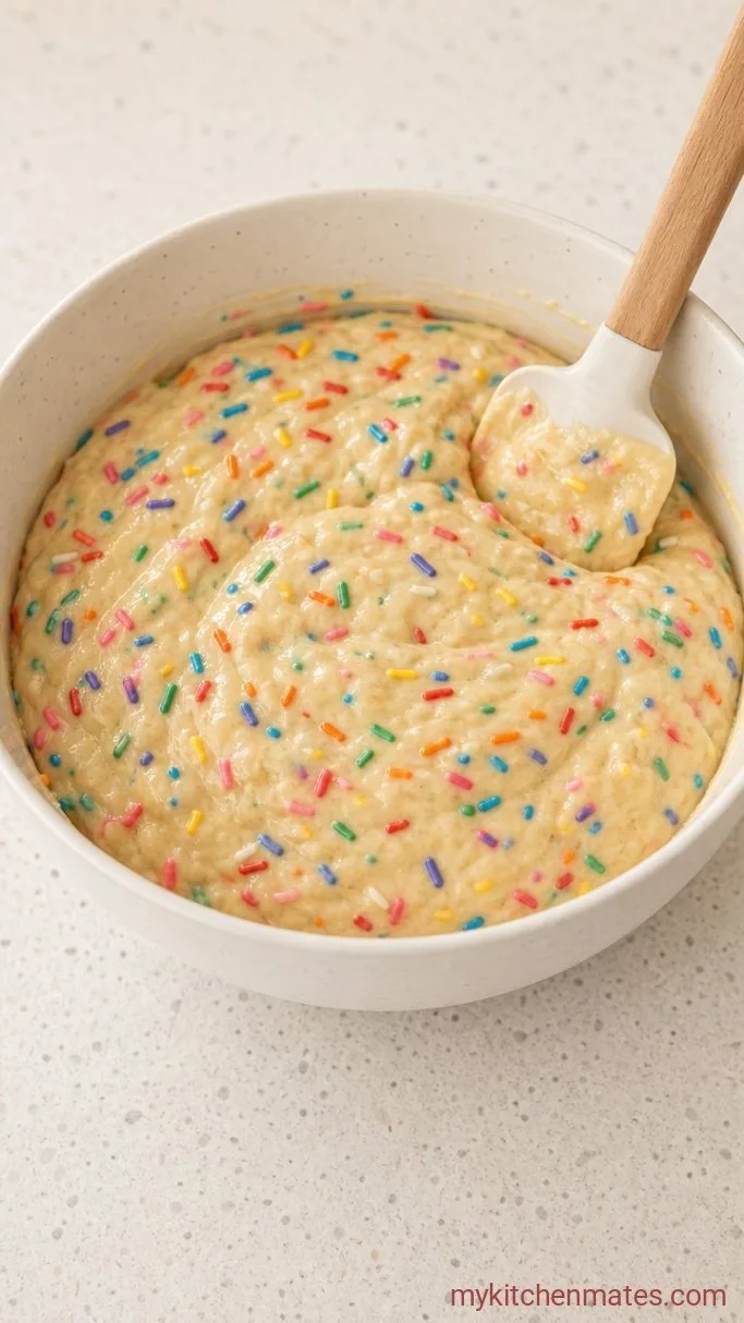 Soft and Fluffy Vanilla Sprinkle Cake Step 3: Fold in the Sprinkles and Bake