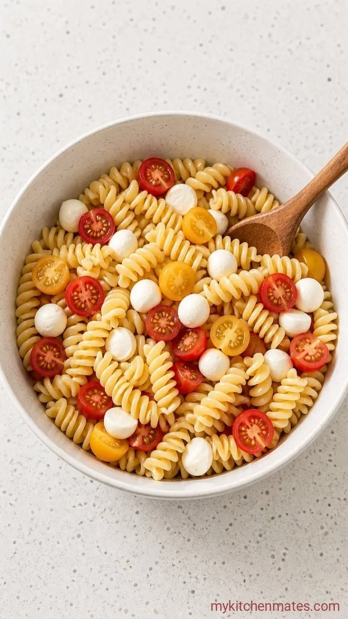 Quick & Fresh Pasta Salad with Mozzarella Balls Step 3: Fold in the Tomatoes and Mozzarella