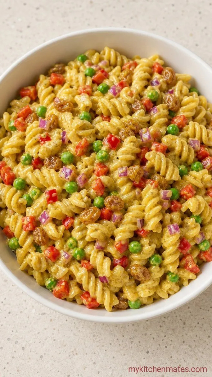 30-Minute Curry Pasta Salad with Creamy Yogurt Dressing Step 3: Fold in the Vegetables and Dressing