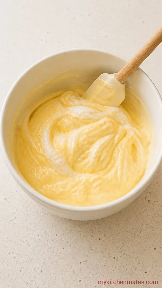 Lemon Pudding Cake That Separates into Sponge and Sauce Step 3: Fold the Batter Together