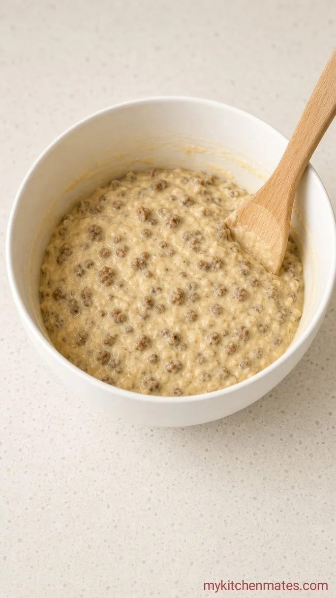 Quick Sausage Pancake Muffins (Make-Ahead Breakfast) Step 3: Fold the Batter Together