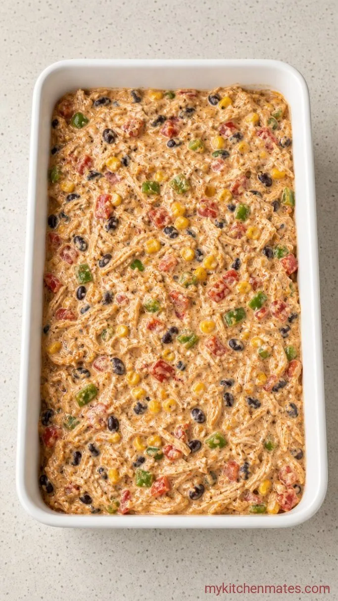 Quick Weeknight Southwest Chicken Casserole Step 3: Fold the Sauce Into the Filling