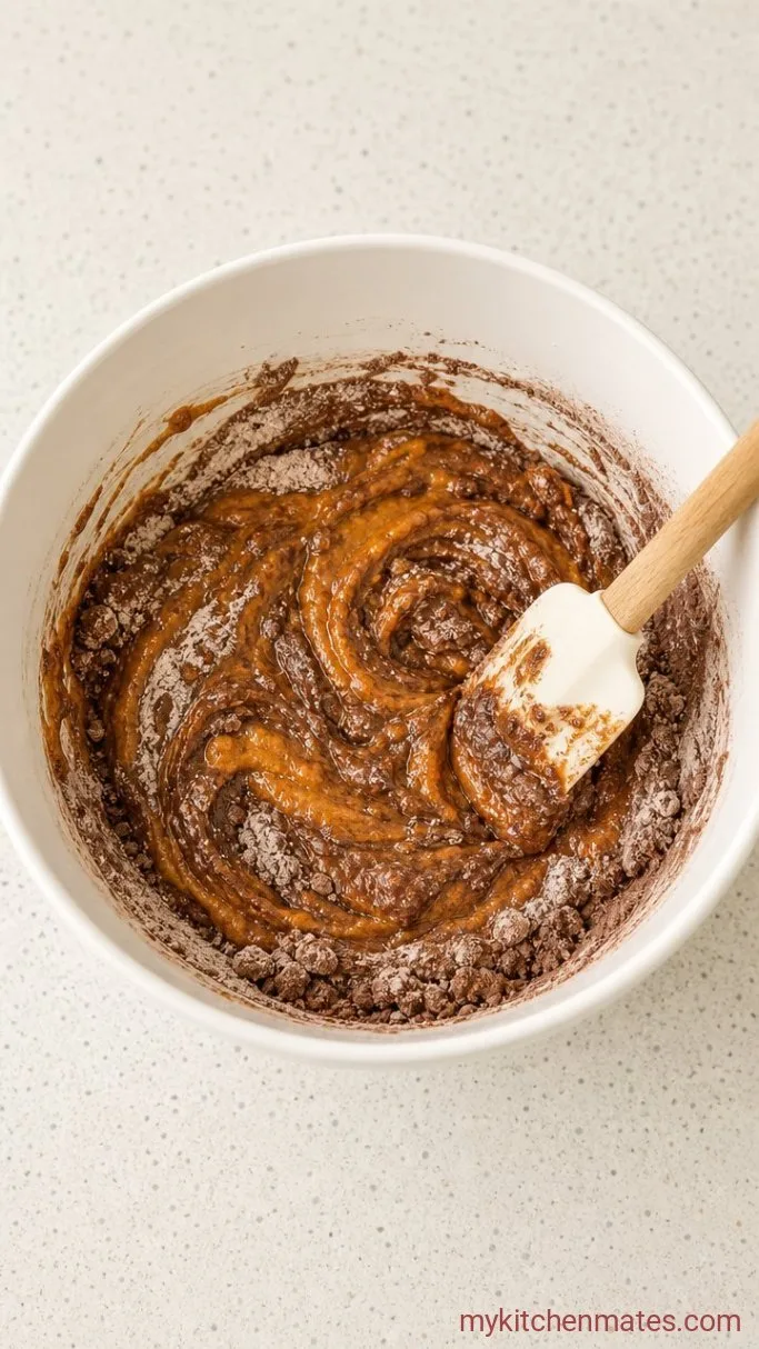 Fudgy Vegan Sweet Potato Brownies Step 3: Fold Wet Into Dry