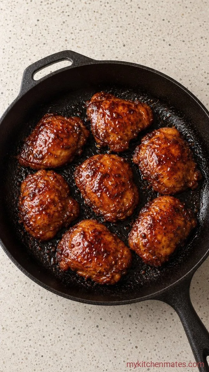 One-Pan Sticky Bourbon Chicken Thighs Step 3: Glaze the Thighs