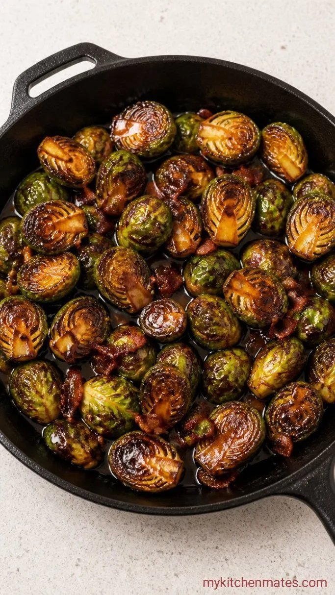 Crispy Blackstone Brussels Sprouts with Bacon and Balsamic Step 3: Glaze with Balsamic