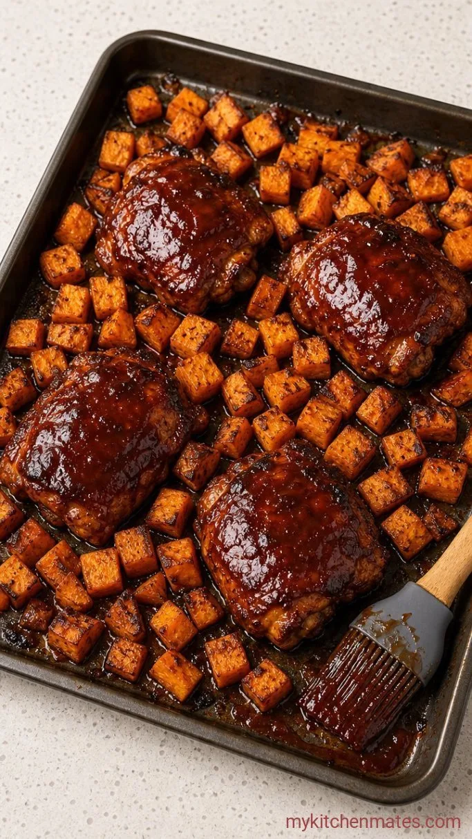 Sheet Pan BBQ Chicken Sweet Potato Bowls Step 3: Glaze with BBQ Sauce