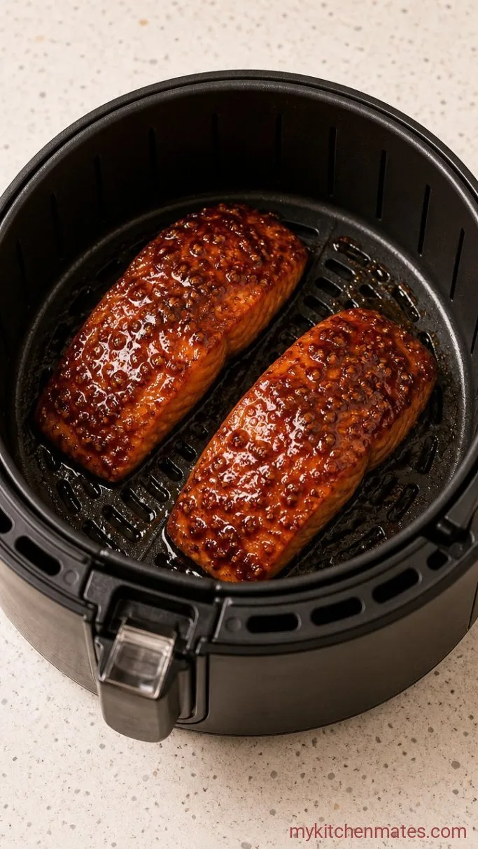 Flaky Air Fryer Frozen Salmon (From Frozen) Step 3: Glaze with the Honey Sauce