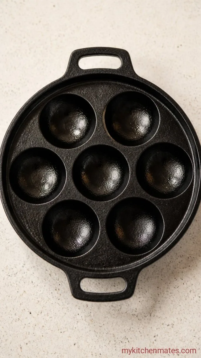 Quick Indian Appe Recipe (Crispy Rice-Lentil Dumplings) Step 3: Heat the Appe Pan
