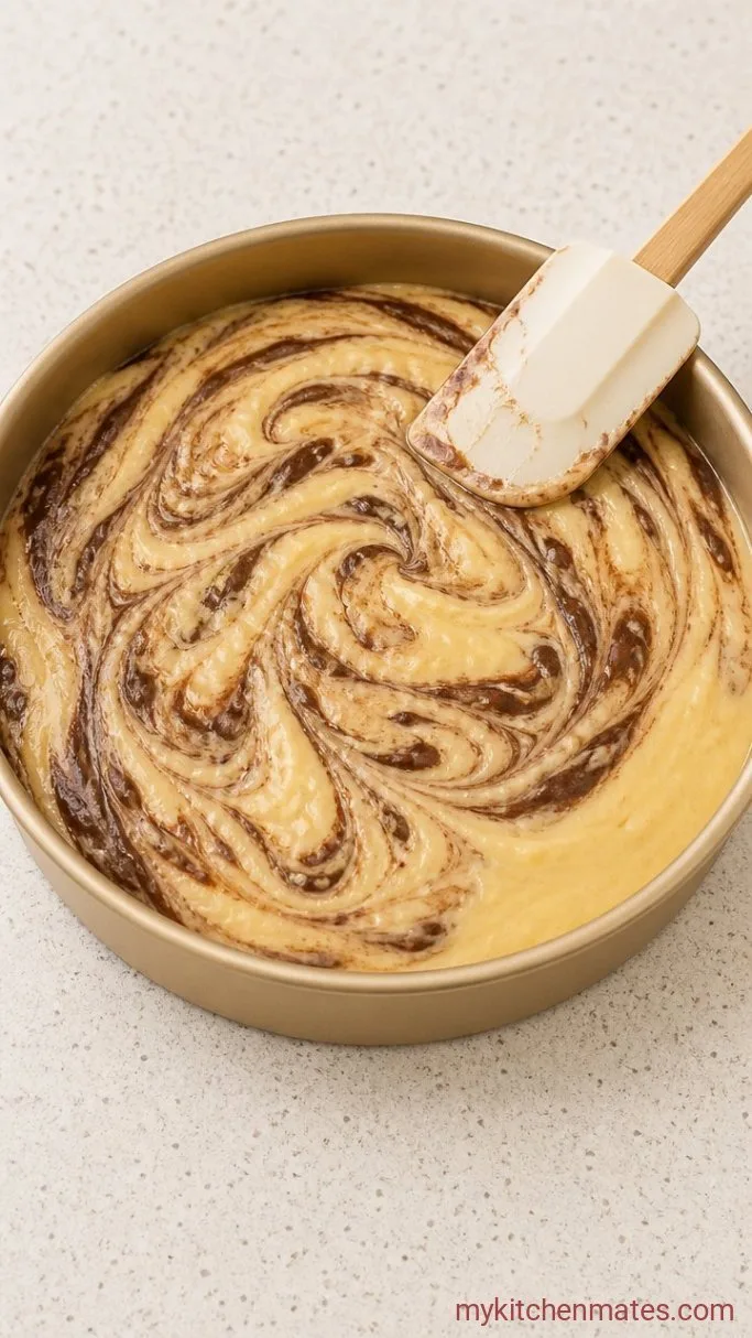 Cinnamon Roll Coffee Cake: All the Swirl, None of the Rolling Step 3: Layer and Swirl the Batter