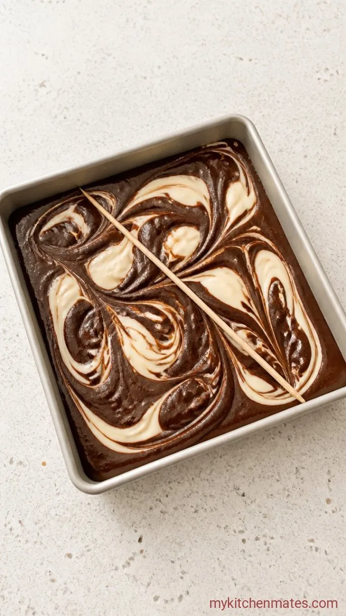 Fudgy Cream Cheese Brownies with Cheesecake Swirl Step 3: Layer and Swirl the Batters