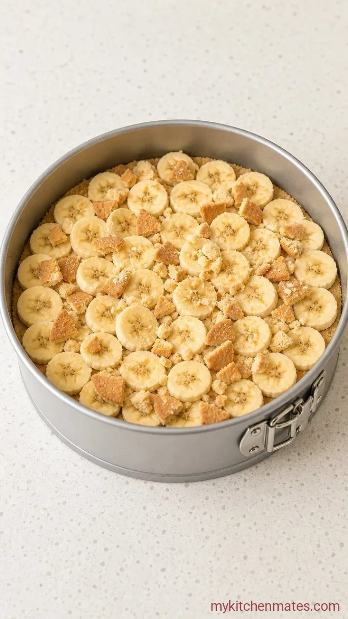 No-Bake Banana Pudding Cheesecake Step 3: Layer the Bananas and Wafers