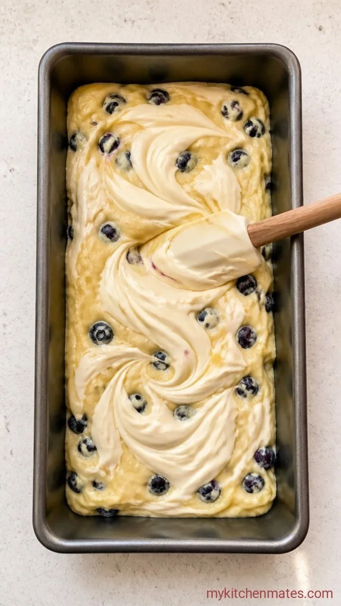 Moist Blueberry Cream Cheese Loaf Step 3: Layer the Batter and Swirl