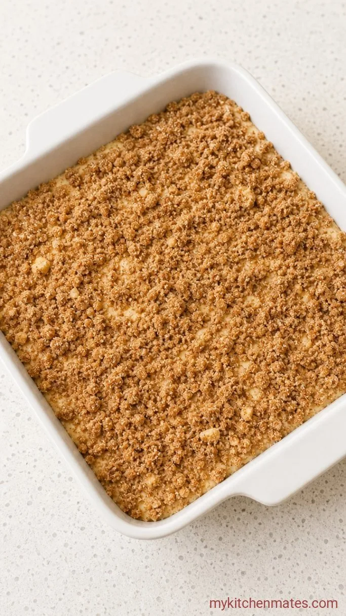 Easy Bisquick Coffee Cake with Cinnamon Streusel Step 3: Layer the Batter and Topping