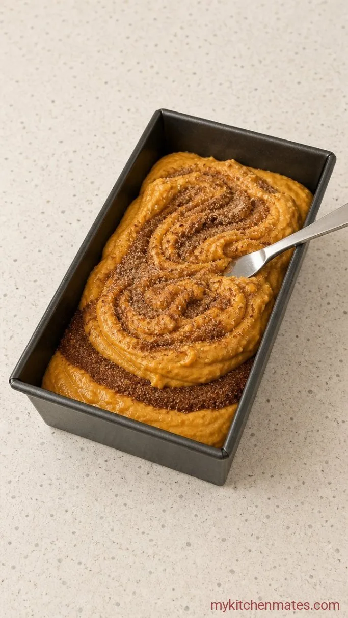 Moist One-Bowl Cinnamon Pumpkin Bread Step 3: Layer the Batter with Cinnamon Sugar