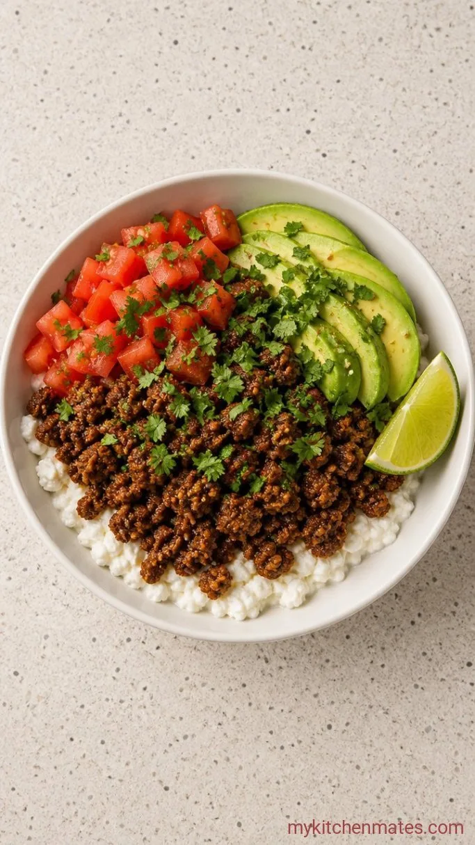 Quick High-Protein Ground Beef Cottage Cheese Bowl Step 3: Layer the Bowl