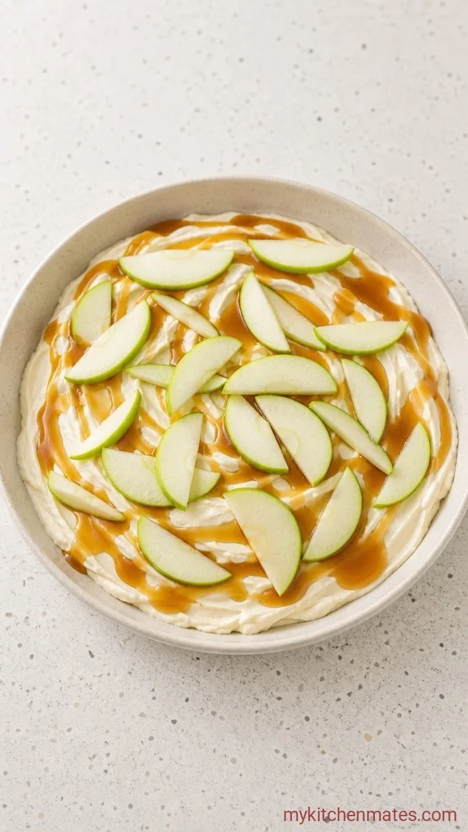 5-Minute Caramel Apple Cheesecake Dip Step 3: Layer the Caramel and Apples