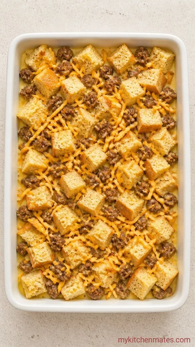 Sausage and Cheese Overnight Egg Casserole Step 3: Layer the Casserole and Refrigerate