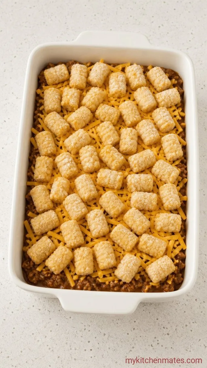 One-Pan Cheeseburger Tater Tot Casserole Step 3: Layer the Casserole
