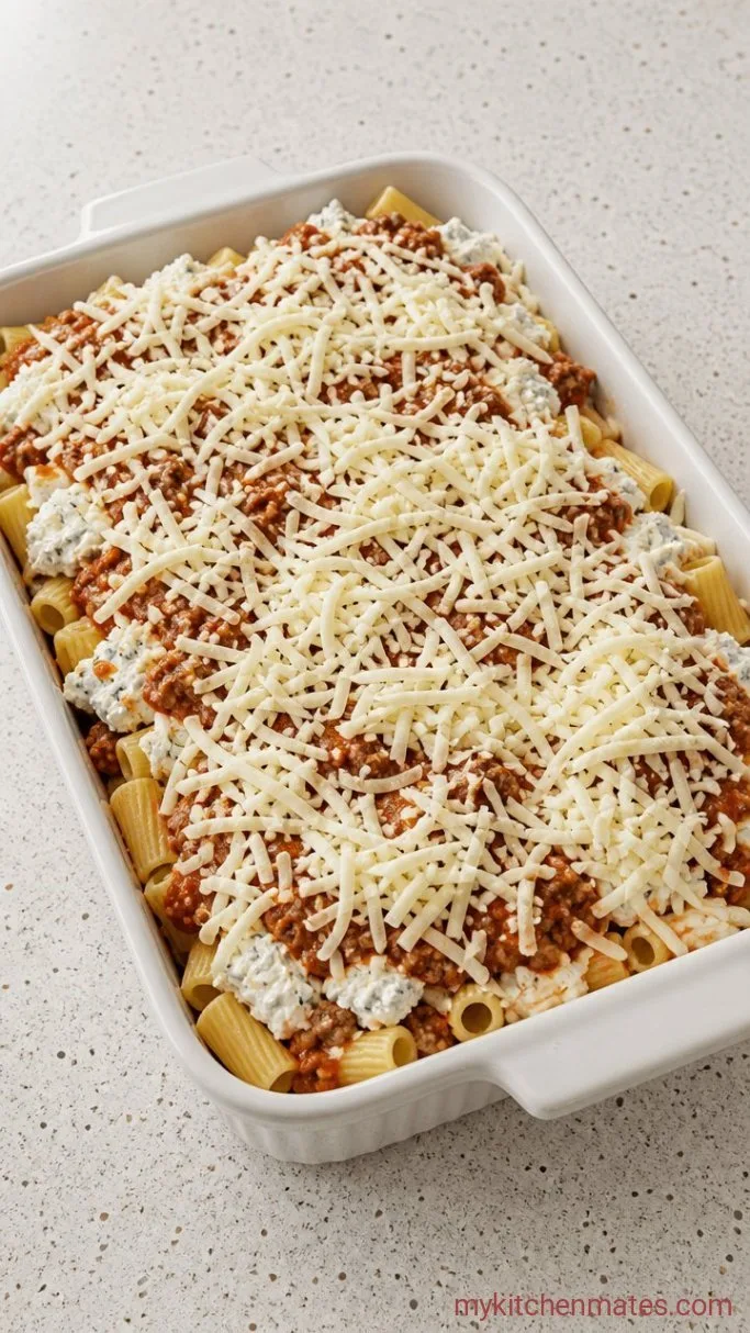 No-Boil Baked Pasta Casserole Step 3: Layer the Casserole