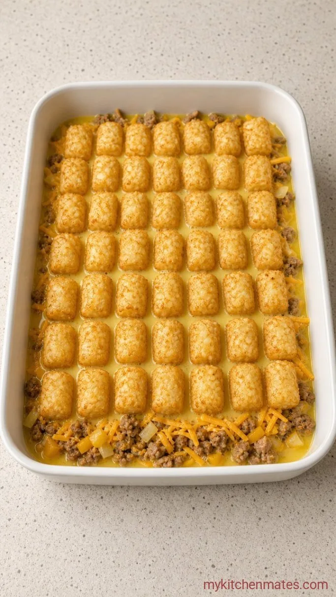 Crispy Tater Tot Breakfast Casserole (Make It the Night Before) Step 3: Layer the Casserole