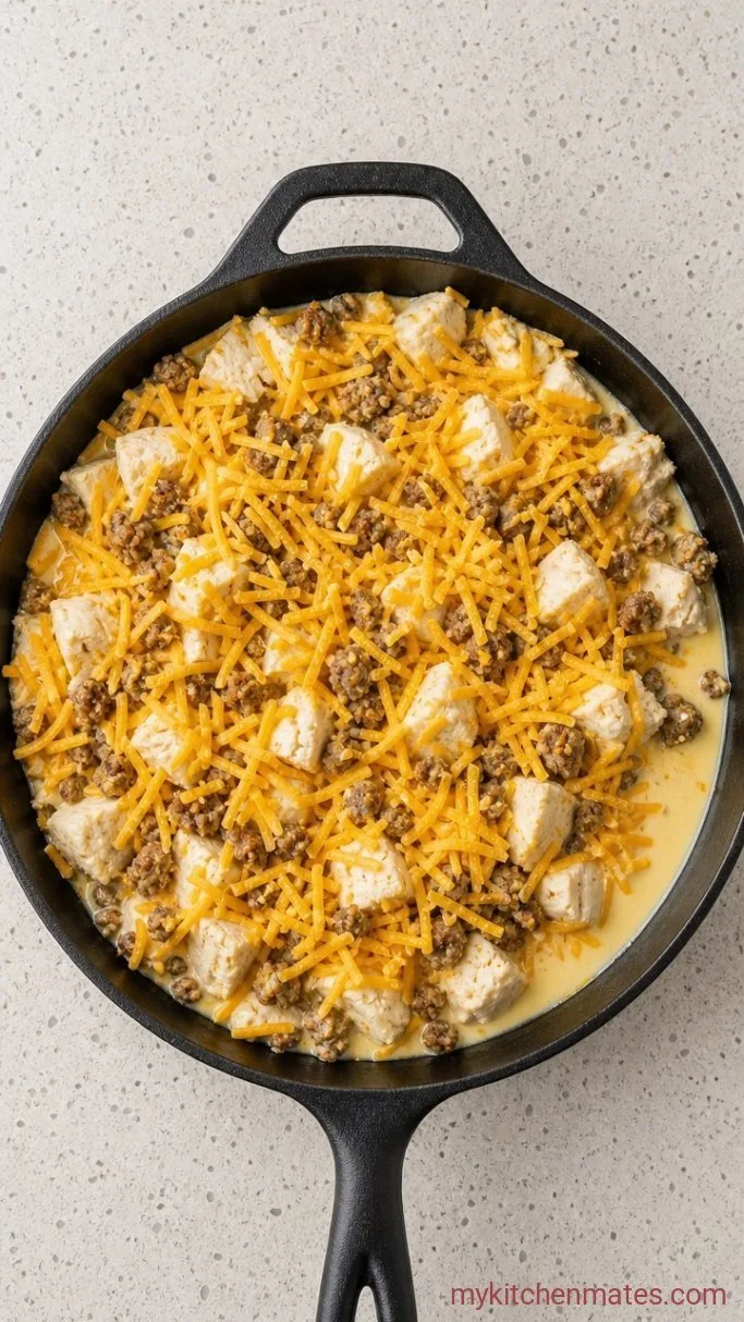 Make-Ahead Biscuit Breakfast Casserole Step 3: Layer the Casserole