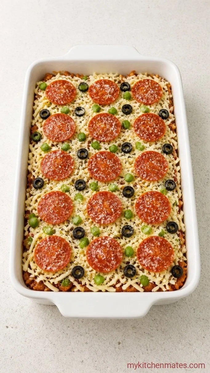 30-Minute Low Carb Pizza Casserole Step 3: Layer the Casserole
