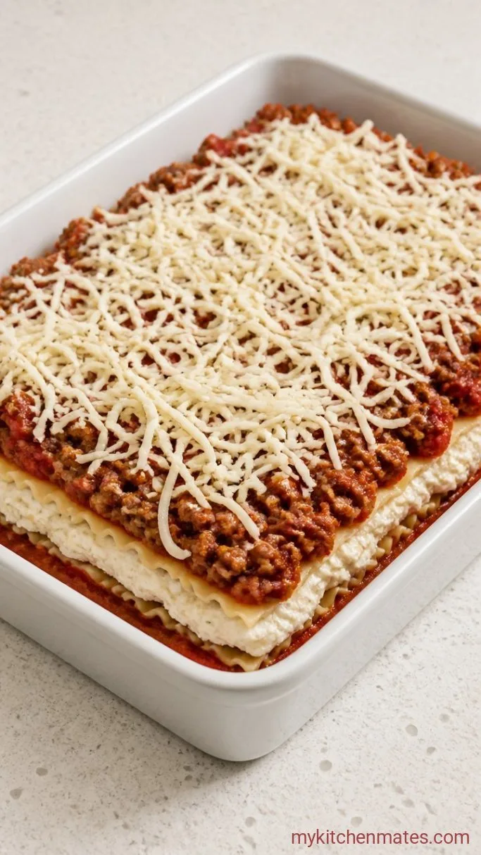 Lazy Lasagna Casserole with Ricotta and Mozzarella Step 3: Layer the Casserole