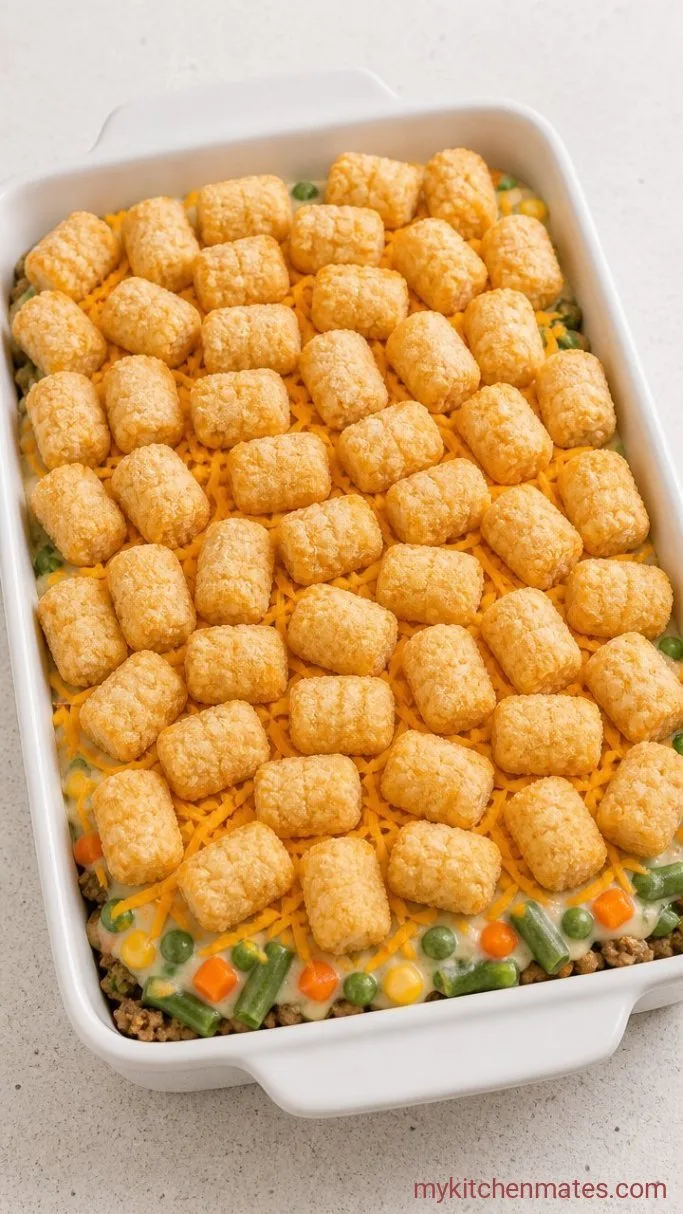 Gluten-Free Tater Tot Casserole (Dump-and-Bake) Step 3: Layer the Casserole
