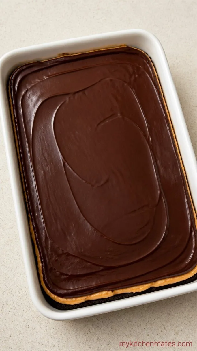Creamy No-Bake Peanut Butter Lasagna Step 3: Layer the Chocolate Pudding