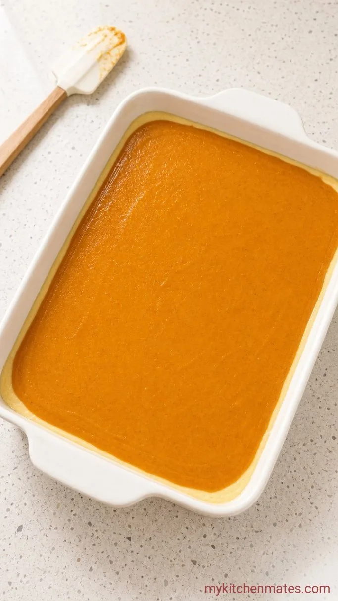 Creamy Pumpkin Pie Cake with Crunchy Pecan Topping Step 3: Layer the Components