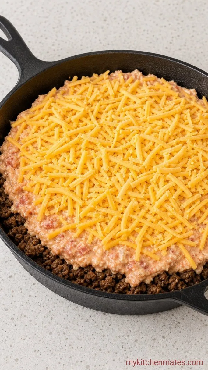 Creamy 5-Ingredient Taco Dip with Ground Beef Step 3: Layer the Dip