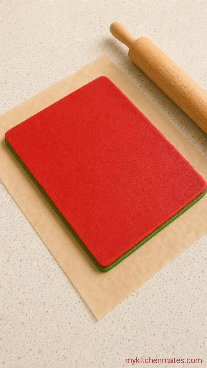 Red and Green Christmas Pinwheel Cookies Step 3: Layer the Dough