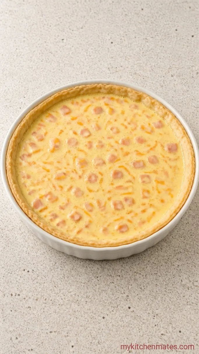 My Go-To Ham and Cheese Quiche Step 3: Layer the Filling