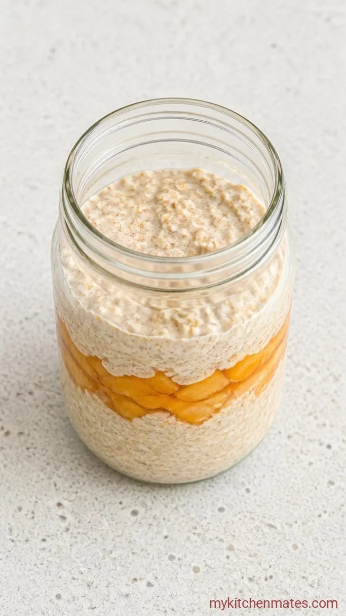 5-Minute Peach Cobbler Overnight Oats Step 3: Layer the Jars