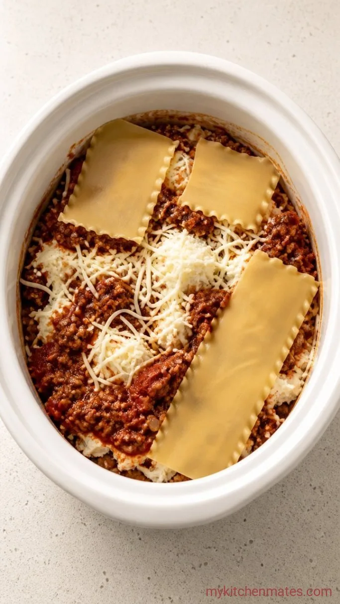 No-Boil Slow Cooker Lasagna Step 3: Layer the Lasagna