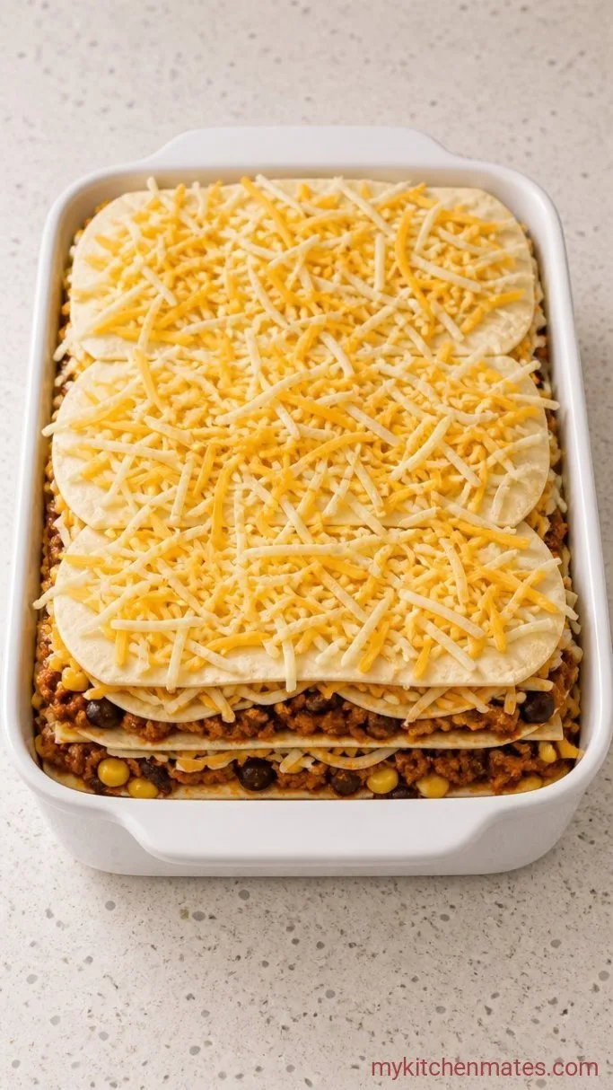 Family-Favorite Mexican Lasagna with Tortillas Step 3: Layer the Lasagna